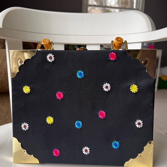 Romeo Roma Vintage Style Cigar Box Purse Patterned Floral Back Rainbow Flowers - Picture 3 of 13